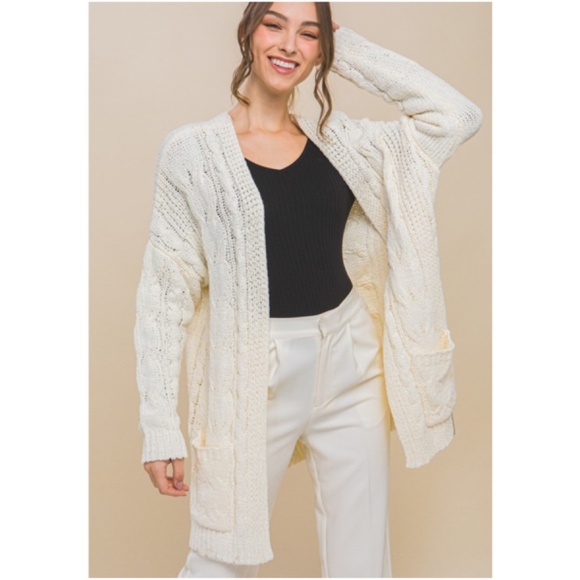 Cozy Chenille Pockets Open Front Loose Fit Cardigan - Picture 2 of 12